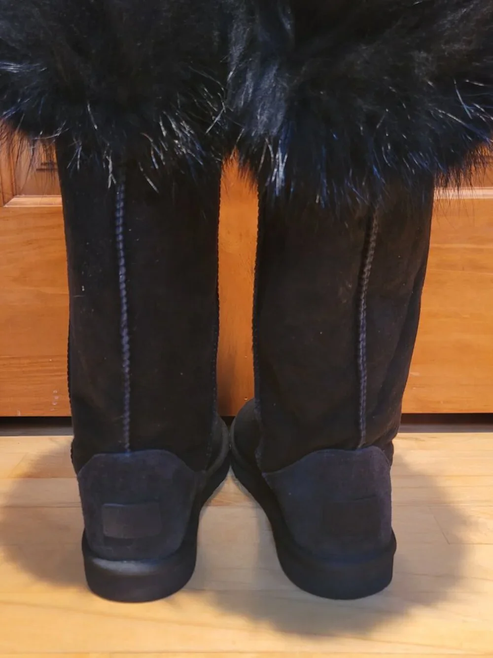 Australia Luxe Collective Black Foxy Tall Fur Shearling Boots SZ 8 Fall Apres